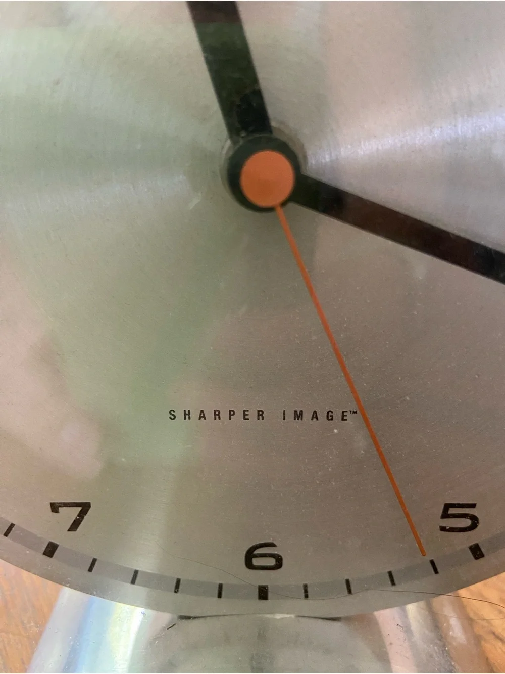 Sharper Image Silver and Clear Glass Desk Clock with Day Indicator